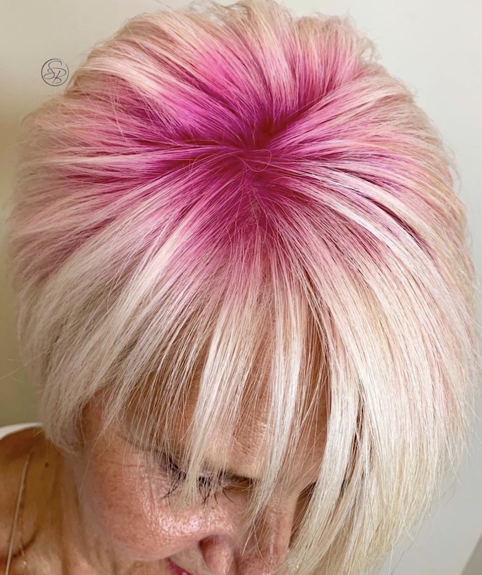 Pink hair white hair root shadow colour